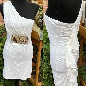 NWT Sky Off White One Shoulder Ruffled Mini Dress Size L